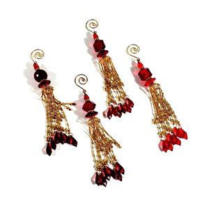 Hand Made Beaded Ornaments Vintage Gold Red Tree Decoration Classic Christmas
